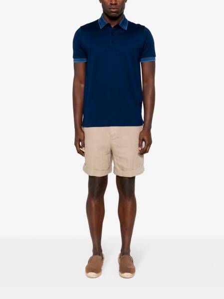 Canali Navy Blue Cotton Jacquard Polo T-Shirt