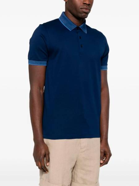 Canali Navy Blue Cotton Jacquard Polo T-Shirt