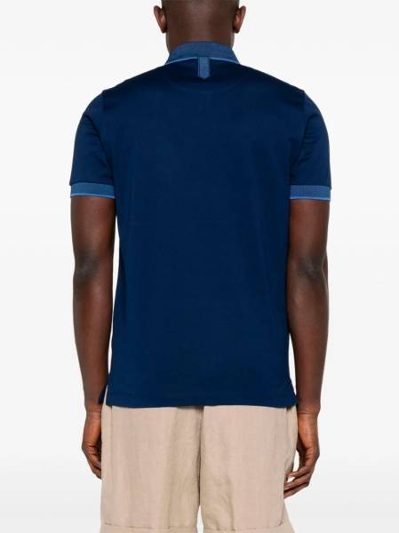 Canali Navy Blue Cotton Jacquard Polo T-Shirt