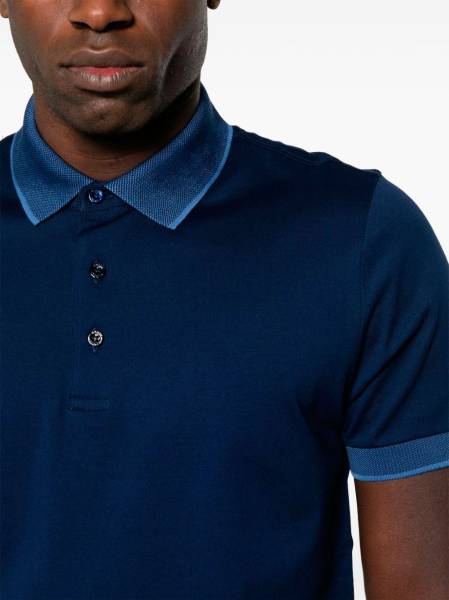 Canali Navy Blue Cotton Jacquard Polo T-Shirt
