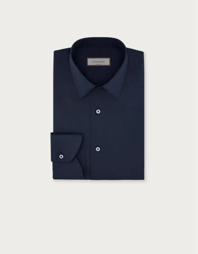 Canali Regular Fit Shirt in Navy Blue Stretch Cotton