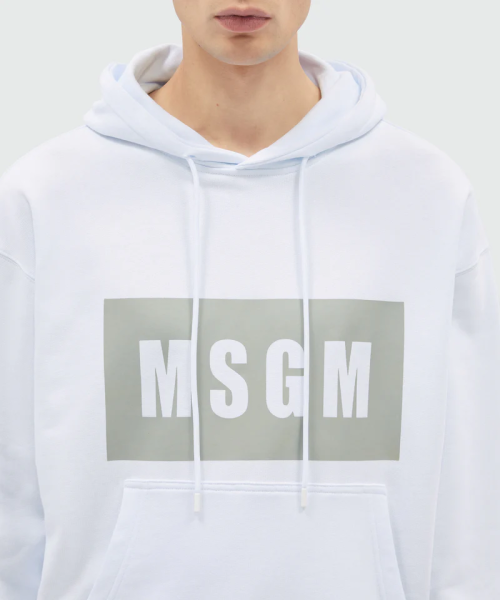 MSGM White Jersey Sweatshirt with Box Logo Print
