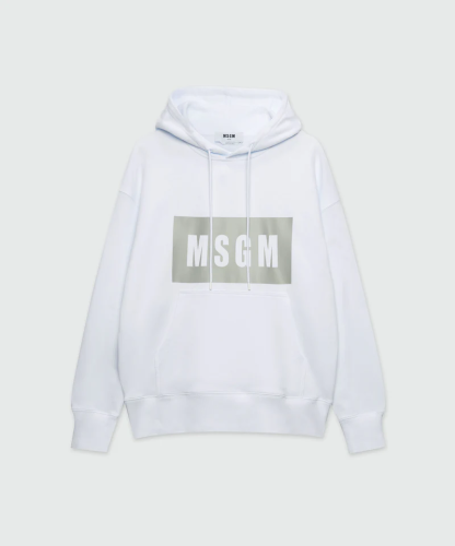 MSGM White Jersey Sweatshirt with Box Logo Print