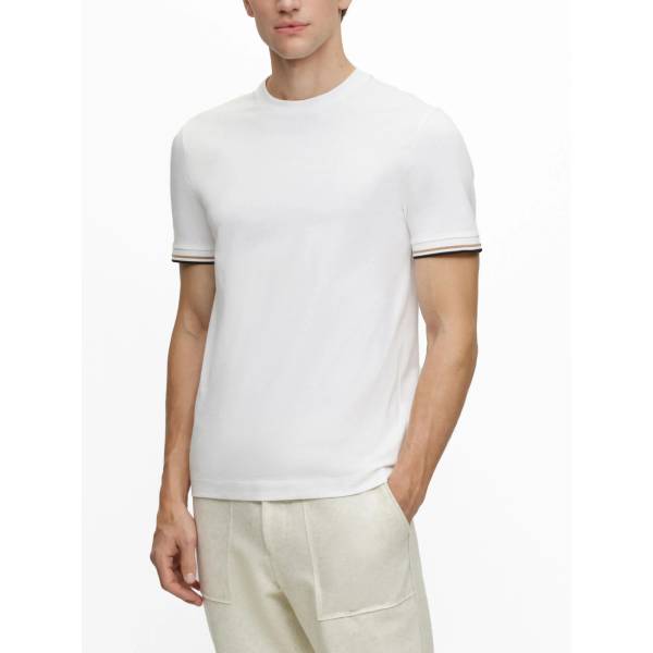 BOSS Striped-Cuffs Cotton T-Shirt